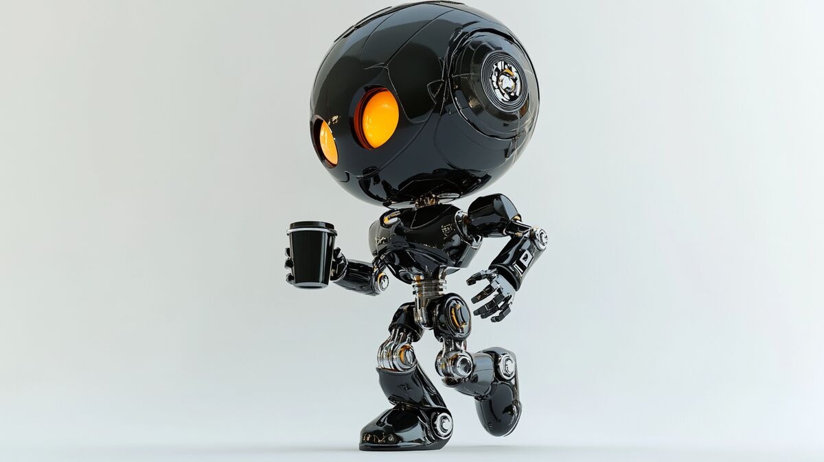 Robot mid-walk with coffee