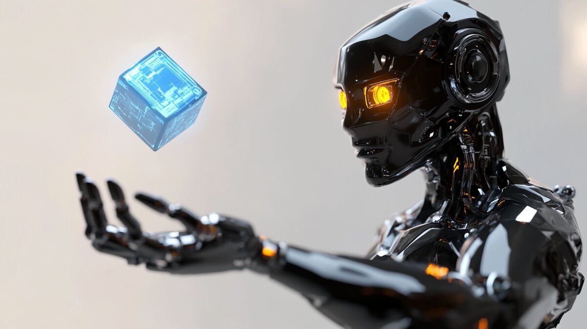 Robot holding glowing cube